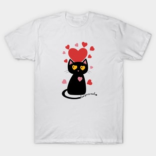 Black Cat with Hearts love you so much T-Shirt